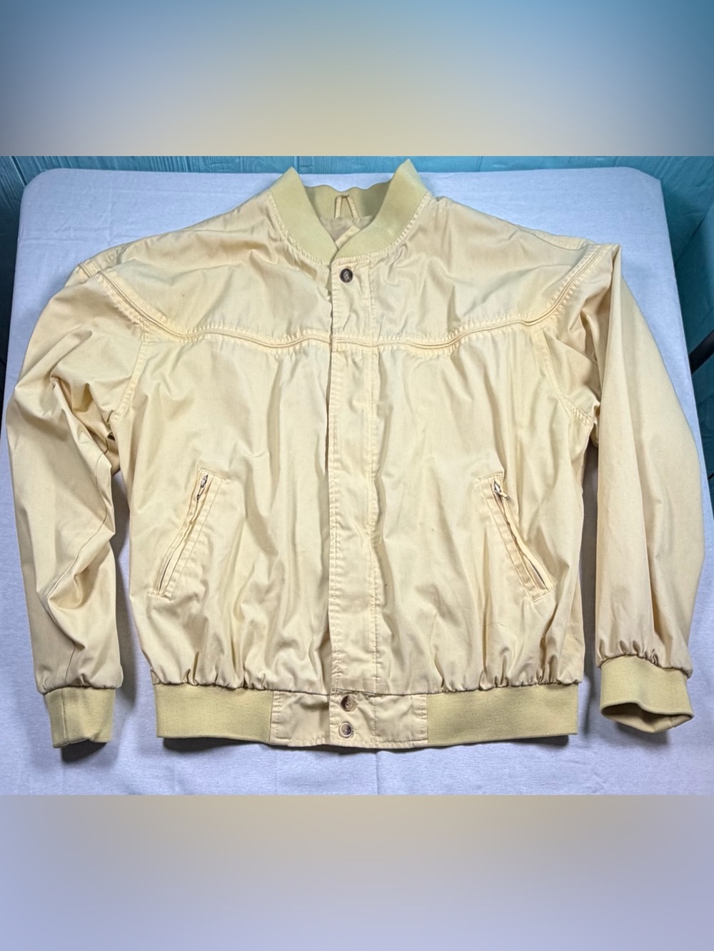Vintage Original Windbreaker Bomber Jacket Western Yoke Pastel Yellow Cream XL